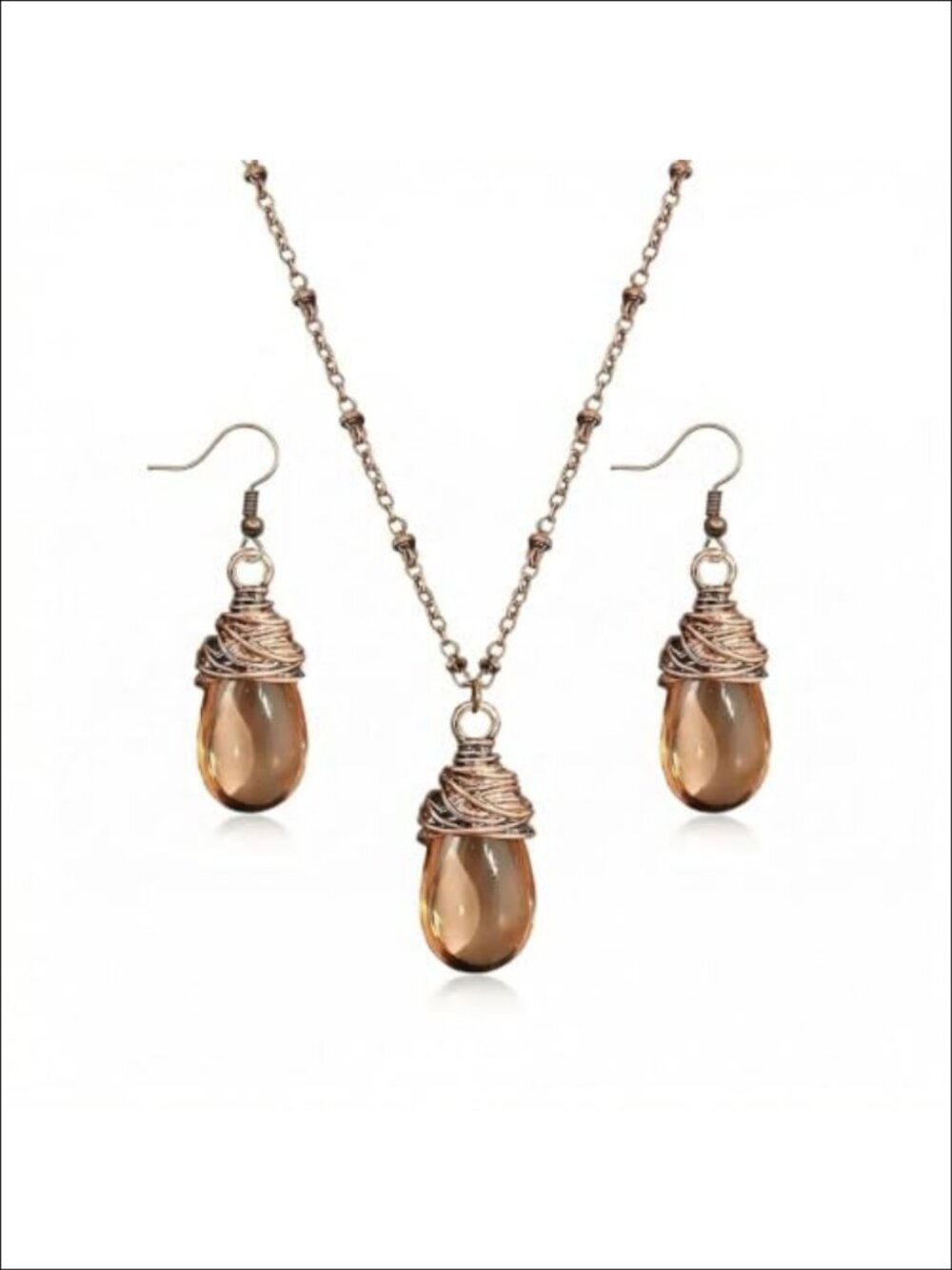 Resin Teardrop Necklace & Earrings Set Boho Western Jewelry